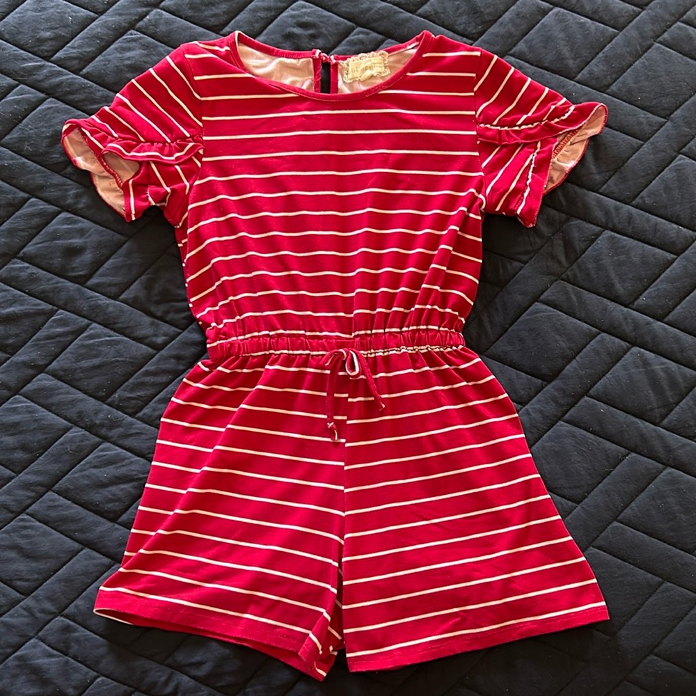 Girls, red and white stripped romper